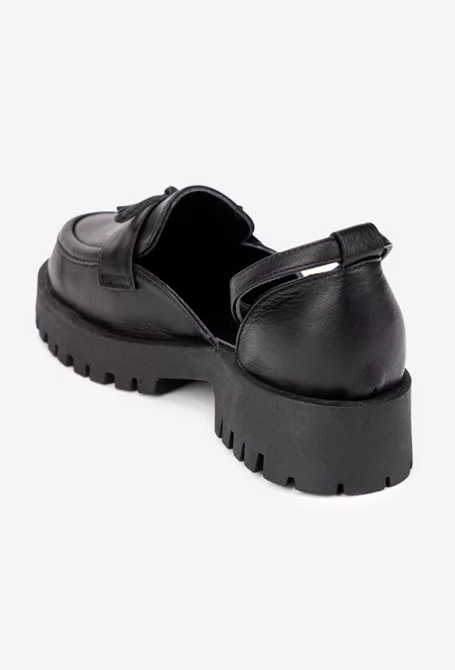 Pantofi dama negri din piele naturala cu funda