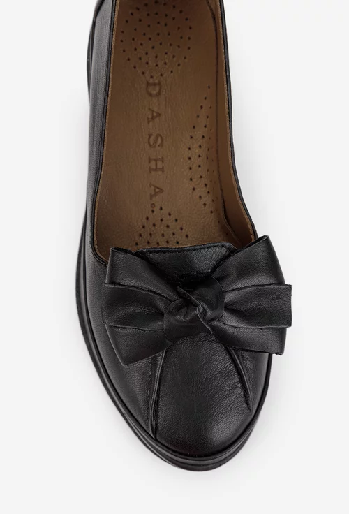 Pantofi dama negri din piele naturala cu funda