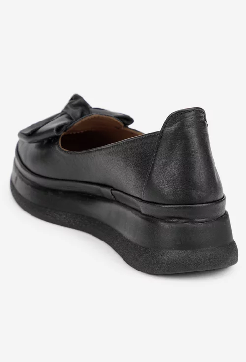 Pantofi dama negri din piele naturala cu funda