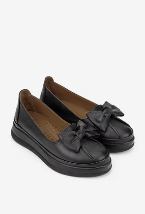 Pantofi dama negri din piele naturala cu funda