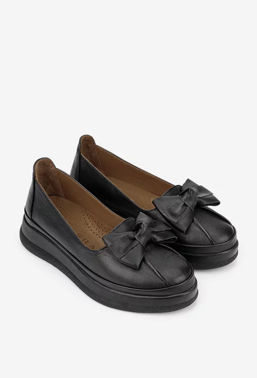 Pantofi dama negri din piele naturala cu funda