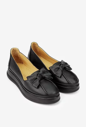 Pantofi dama negri din piele naturala cu funda