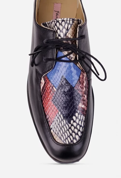 Pantofi dama negri din piele naturala cu imprimeu colorat picture - 6