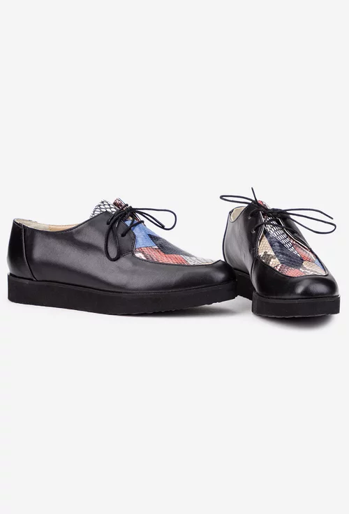 Pantofi dama negri din piele naturala cu imprimeu colorat picture - 5