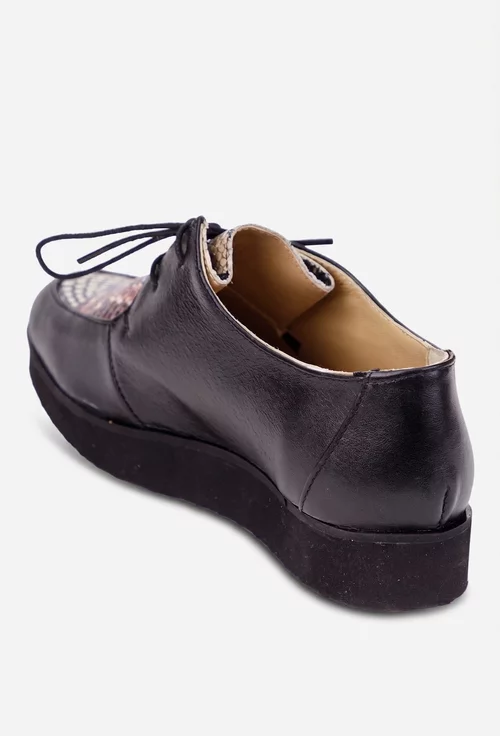 Pantofi dama negri din piele naturala cu imprimeu colorat picture - 3