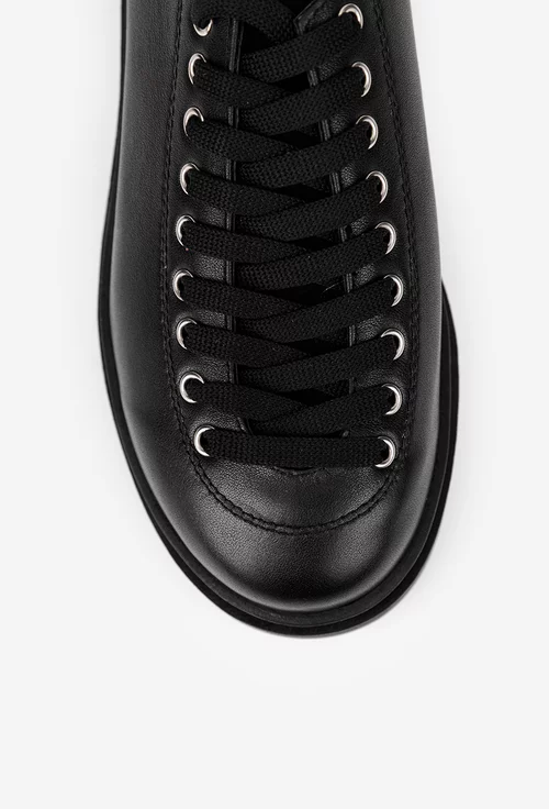 Pantofi dama negri din piele naturala cu insertie din piele intoarsa