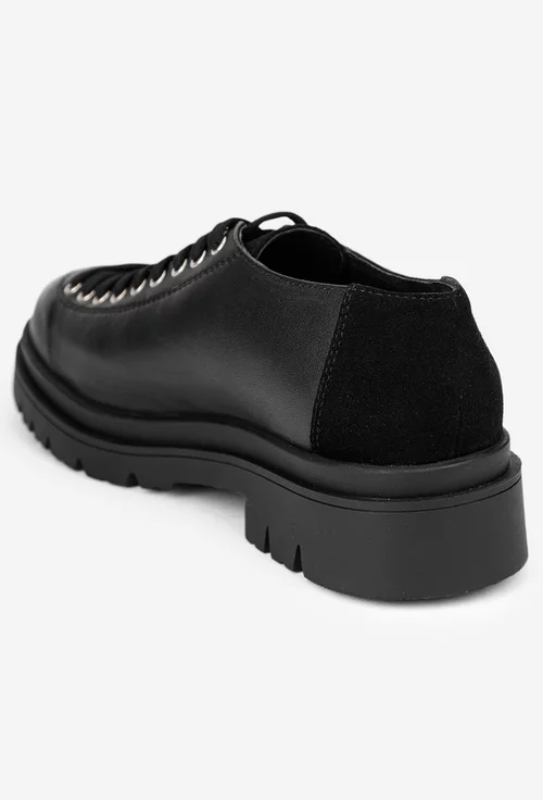 Pantofi dama negri din piele naturala cu insertie din piele intoarsa