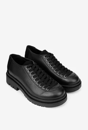 Pantofi dama negri din piele naturala cu insertie din piele intoarsa