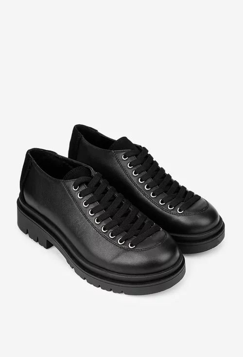 Pantofi dama negri din piele naturala cu insertie din piele intoarsa