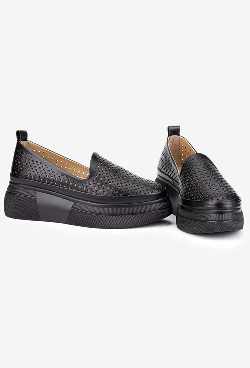 Pantofi dama negri din piele naturala cu model perforat