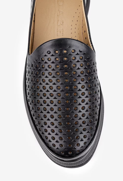Pantofi dama negri din piele naturala cu model perforat