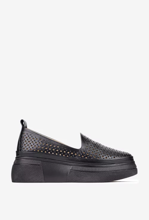 Pantofi dama negri din piele naturala cu model perforat