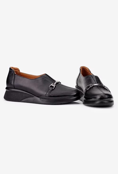 Pantofi dama negri din piele naturala cu ornament
