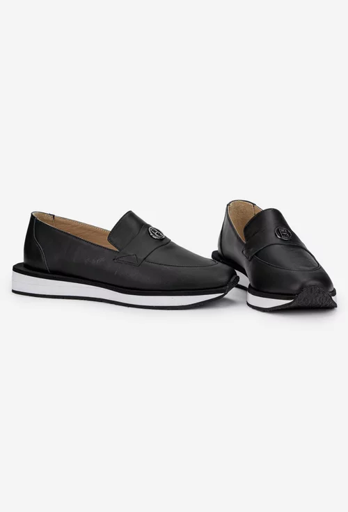 Pantofi dama negri din piele naturala cu ornament