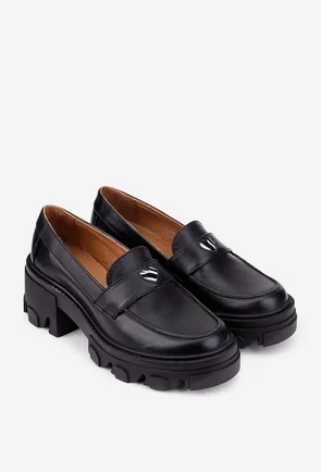 Pantofi dama negri din piele naturala cu ornament