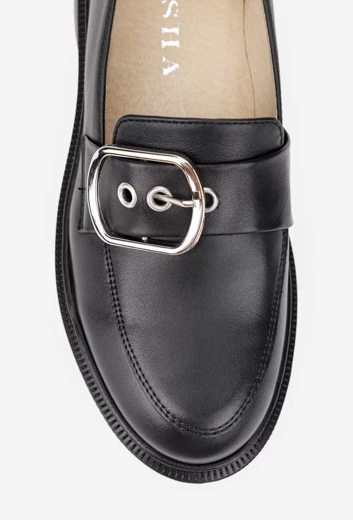 Pantofi dama negri din piele naturala cu ornament