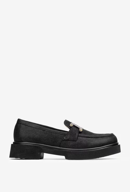 Pantofi dama negri din piele naturala cu ornament