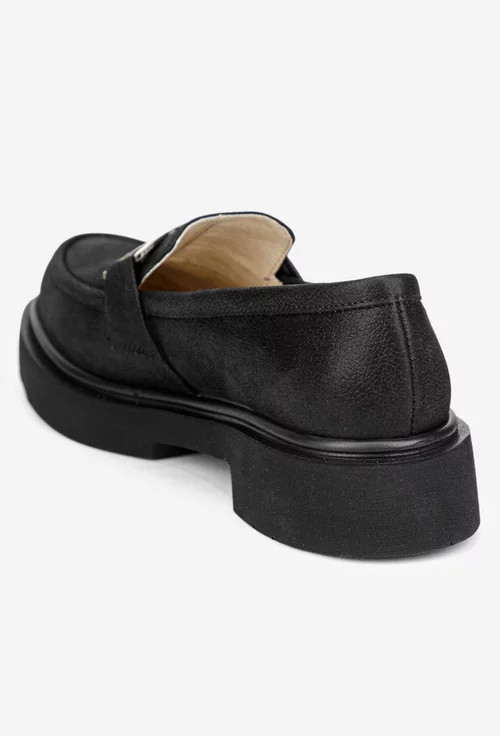 Pantofi dama negri din piele naturala cu ornament