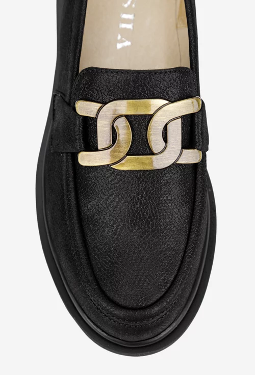 Pantofi dama negri din piele naturala cu ornament