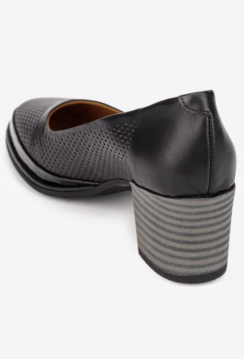 Pantofi dama negri din piele naturala cu perforatii fine