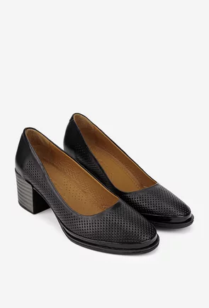 Pantofi dama negri din piele naturala cu perforatii fine