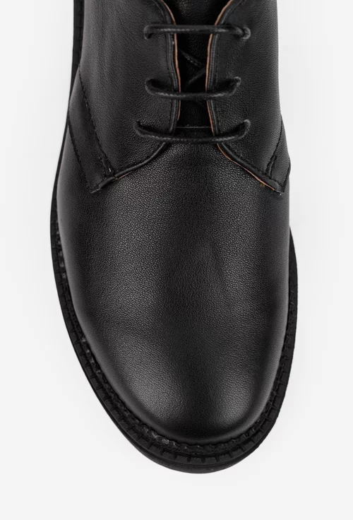 Pantofi dama negri din piele naturala cu siret