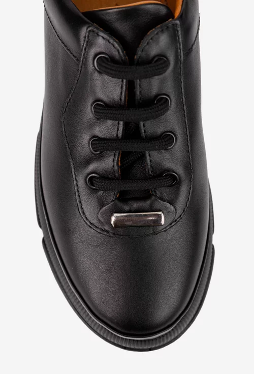 Pantofi dama negri din piele naturala cu siret