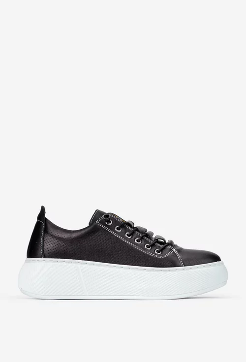 Pantofi dama negri din piele naturala cu siret elastic