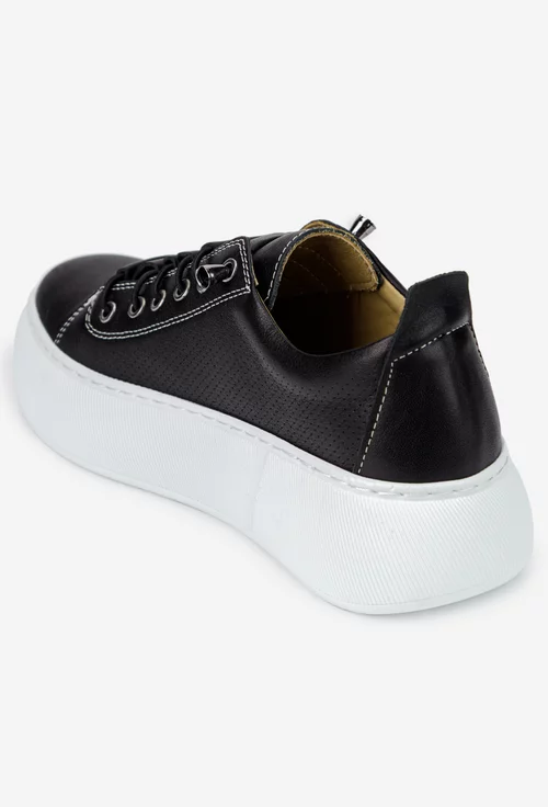 Pantofi dama negri din piele naturala cu siret elastic
