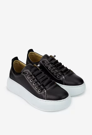 Pantofi dama negri din piele naturala cu siret elastic