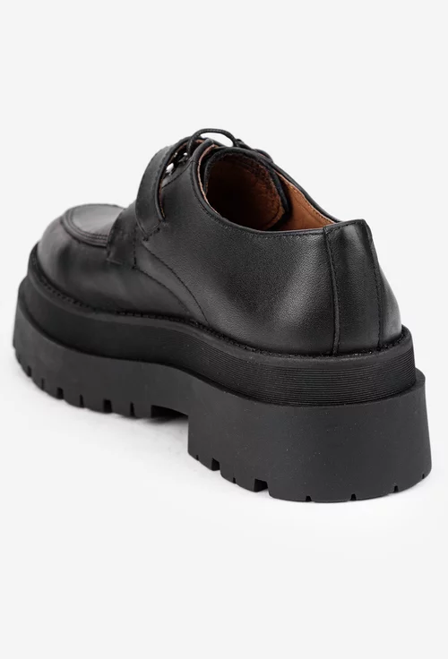 Pantofi dama negri din piele naturala cu siret si catarama