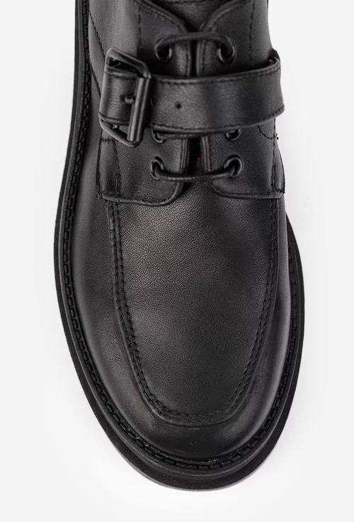 Pantofi dama negri din piele naturala cu siret si catarama