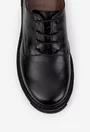 Pantofi dama negri din piele naturala cu siret si toc gros