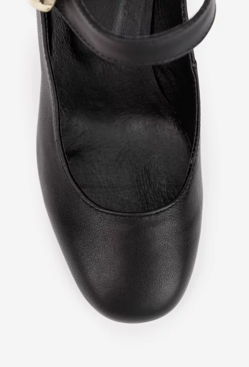 Pantofi dama negri din piele naturala cu toc