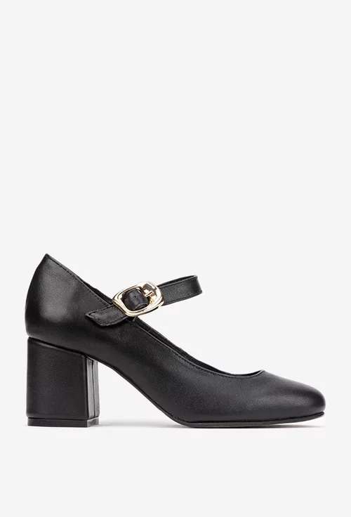 Pantofi dama negri din piele naturala cu toc