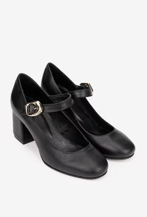 Pantofi dama negri din piele naturala cu toc