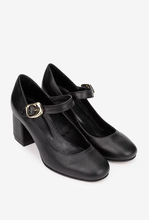 Pantofi dama negri din piele naturala cu toc