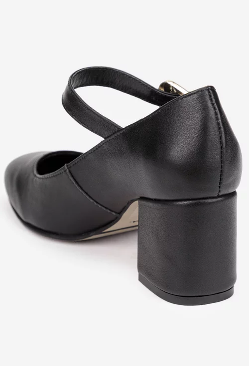 Pantofi dama negri din piele naturala cu toc