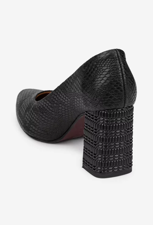 Pantofi dama negri din piele naturala cu toc deosebit si model