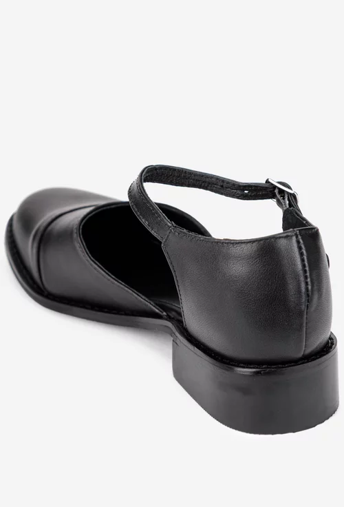 Pantofi dama negri din piele naturala decupati pe laterale