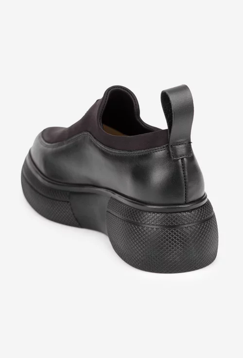 Pantofi dama negri din piele naturala si material textil