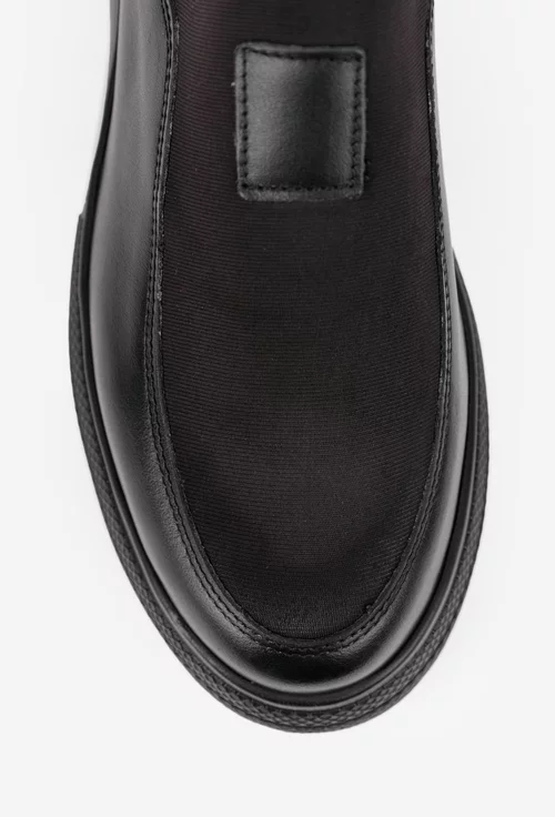 Pantofi dama negri din piele naturala si material textil