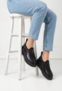 Pantofi dama negri din piele naturala si material textil