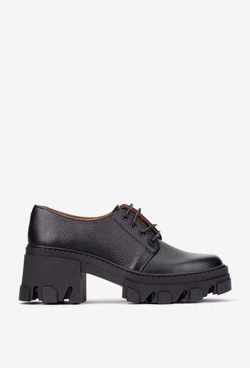 Pantofi dama negri din piele texturata