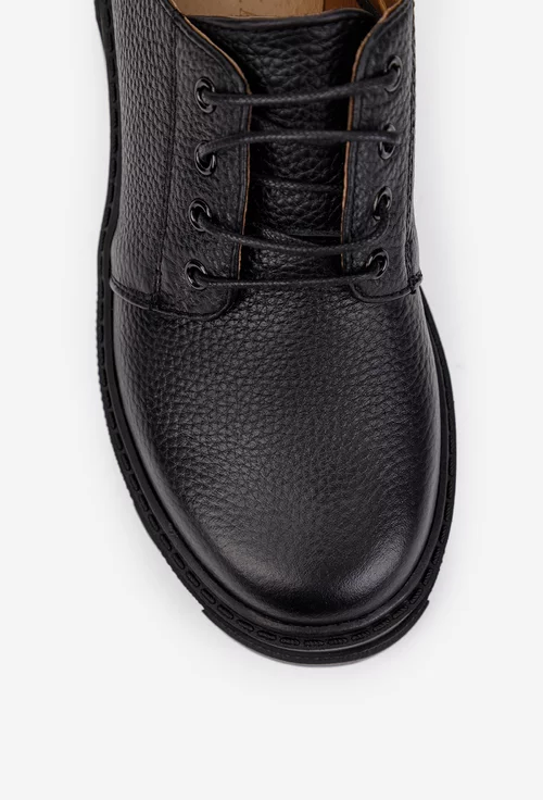 Pantofi dama negri din piele texturata