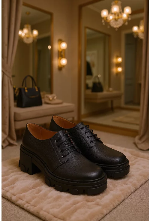 Pantofi dama negri din piele texturata