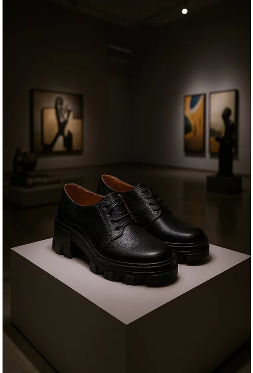 Pantofi dama negri din piele texturata