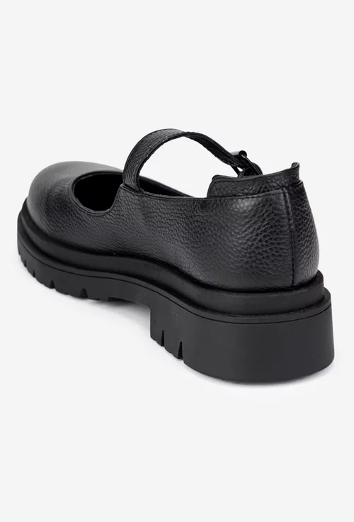 Pantofi dama negri din piele texturata cu bareta