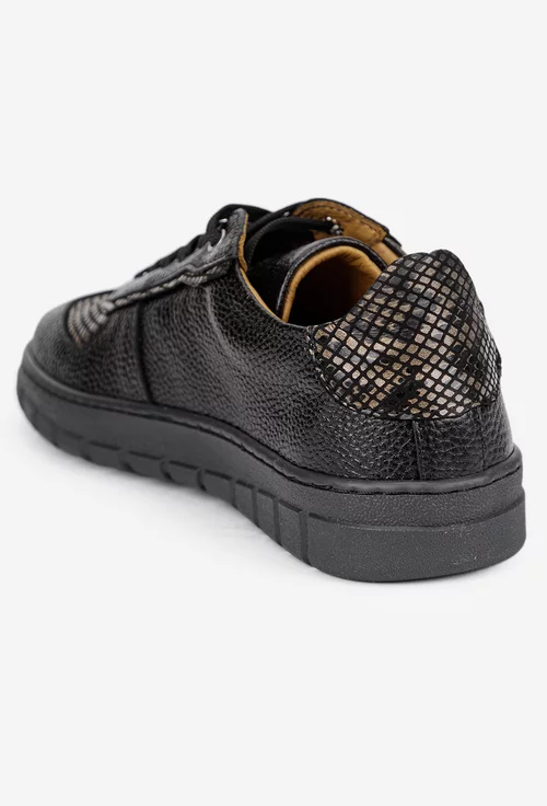 Pantofi dama negri din piele texturata cu model