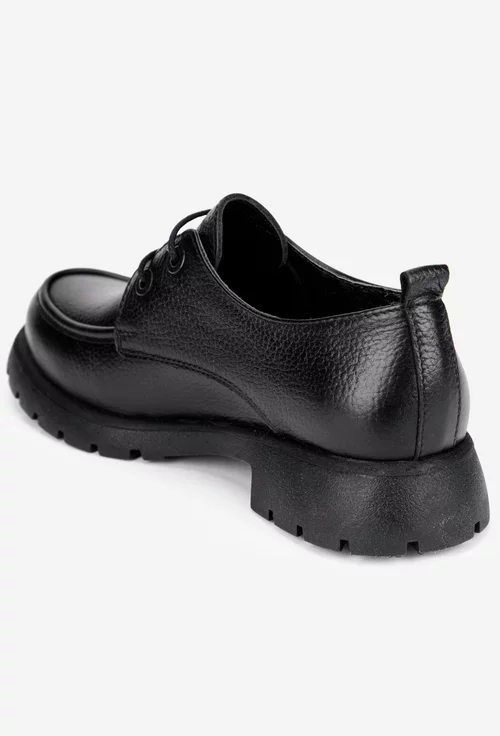 Pantofi dama negri din piele texturata cu toc mic